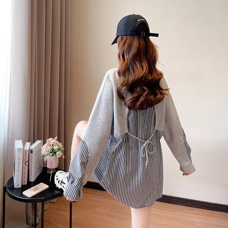 Women Crossbody Sweatshirt Set White Pink Striped Long Sleeve — feature 16