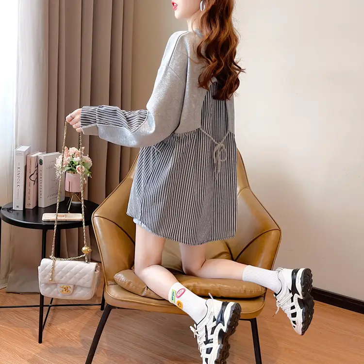 Women Crossbody Sweatshirt Set White Pink Striped Long Sleeve — feature 18