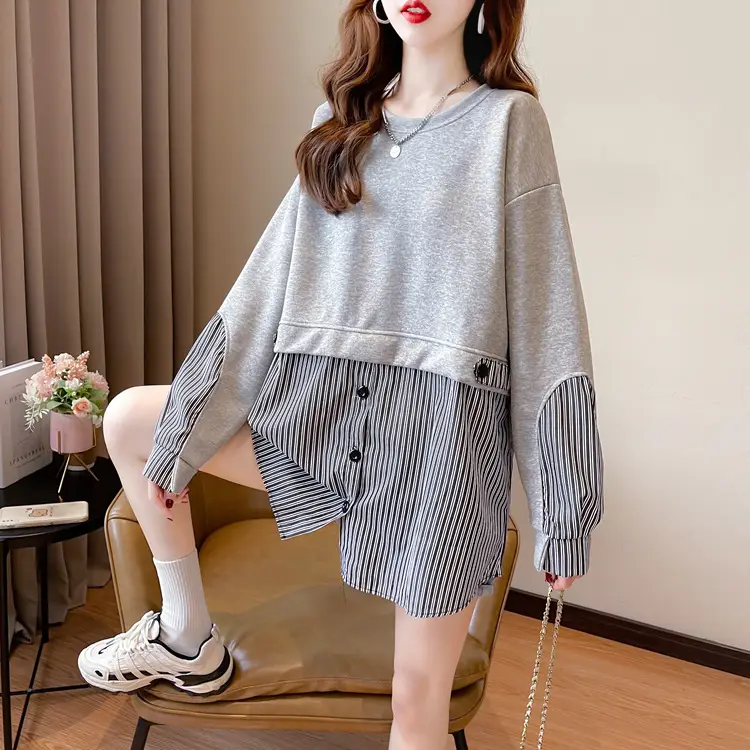 Women Crossbody Sweatshirt Set White Pink Striped Long Sleeve — feature 19