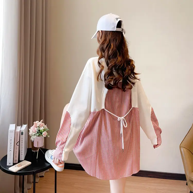 Women Crossbody Sweatshirt Set White Pink Striped Long Sleeve — feature 6