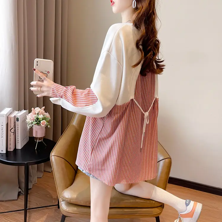 Women Crossbody Sweatshirt Set White Pink Striped Long Sleeve — feature 7