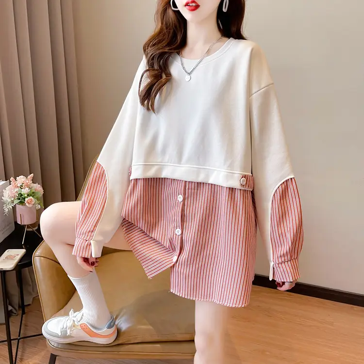 Women Crossbody Sweatshirt Set White Pink Striped Long Sleeve — feature 8