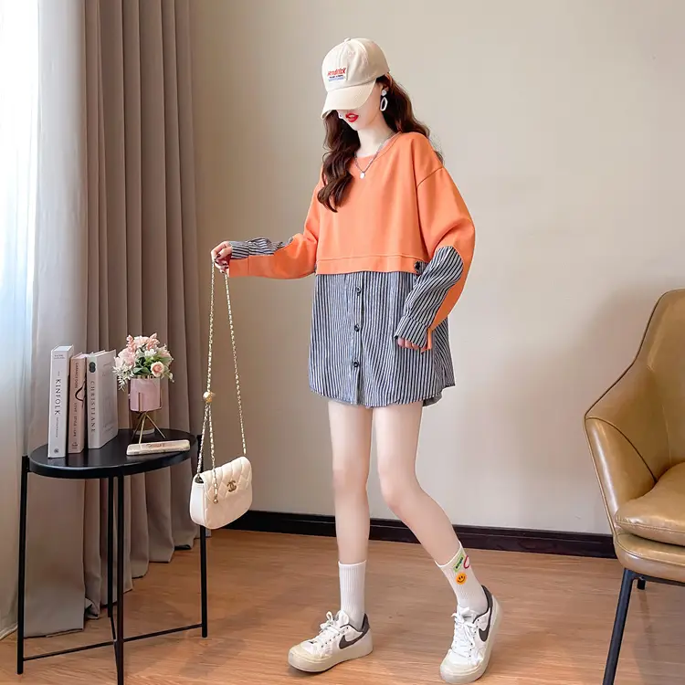 Women Crossbody Sweatshirt Set White Pink Striped Long Sleeve — feature 9
