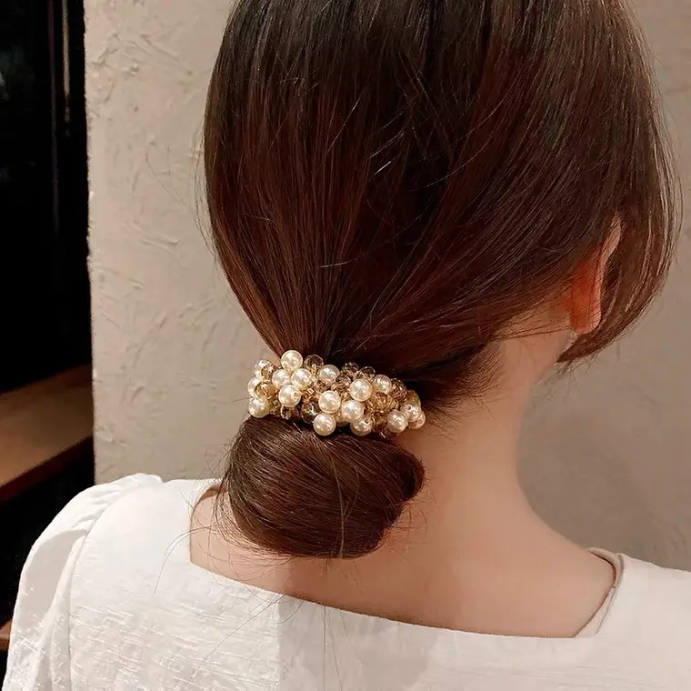 Black Pearl Crystal Hair Ring for Women