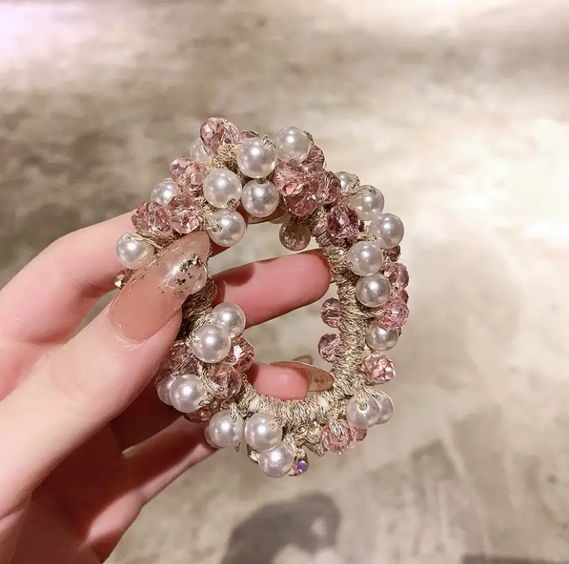 Black Pearl Crystal Hair Ring for Women