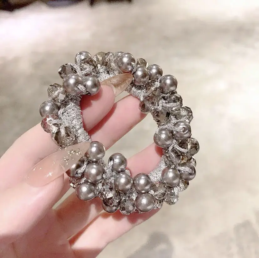 Black Pearl Crystal Hair Ring for Women