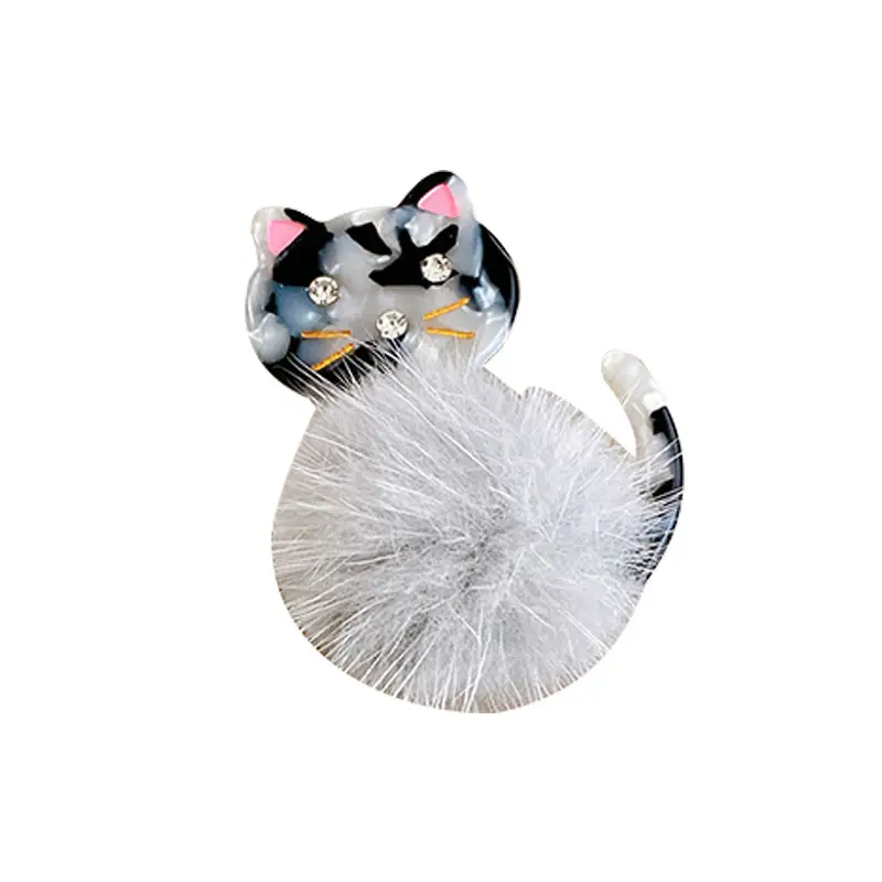 Cute Cat Acetate Hair Clips for Girls Plush Winter Accessories - Image 17