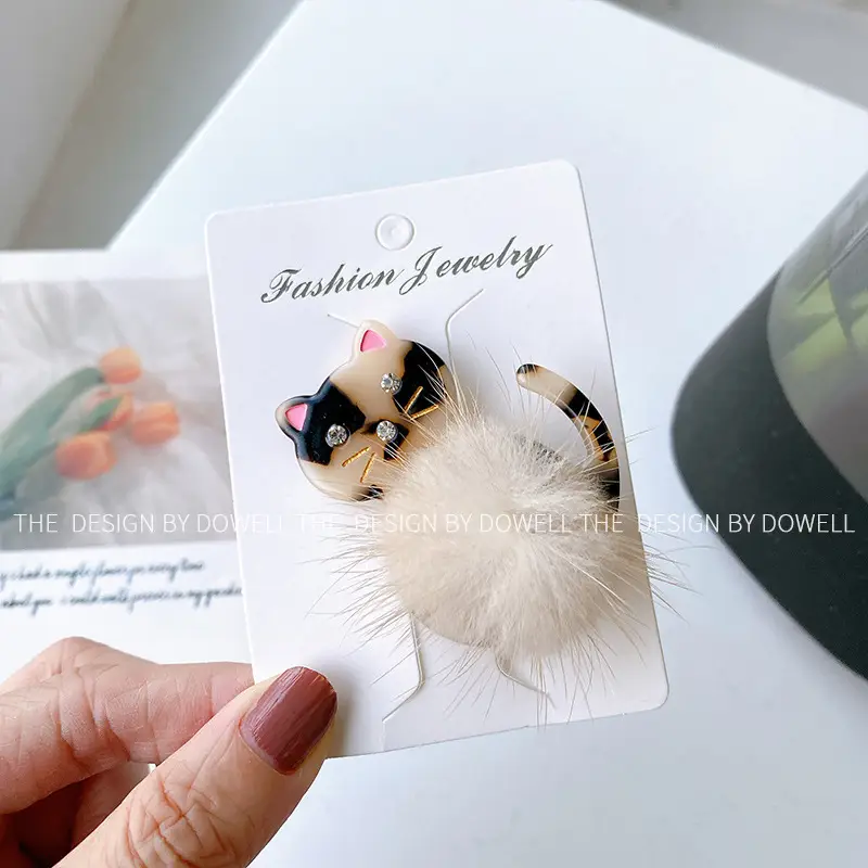 Cute Cat Acetate Hair Clips for Girls Plush Winter Accessories - Image 10
