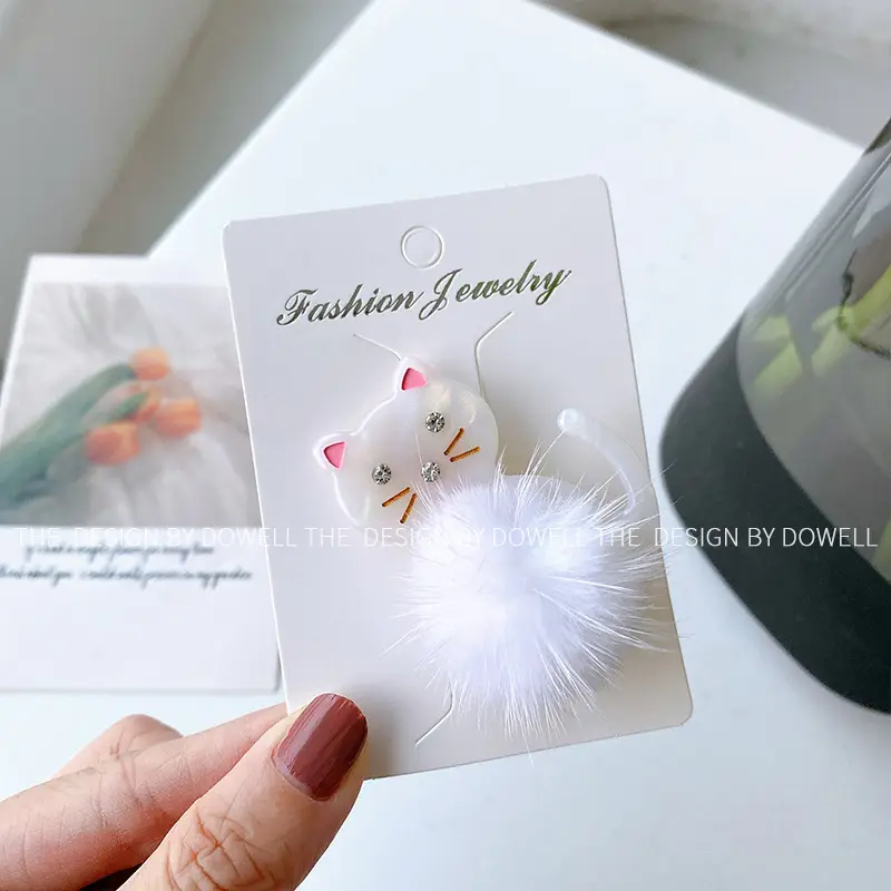 Cute Cat Acetate Hair Clips for Girls Plush Winter Accessories - Image 12