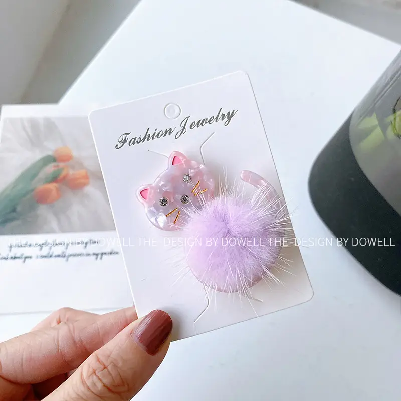 Cute Cat Acetate Hair Clips for Girls Plush Winter Accessories - Image 2