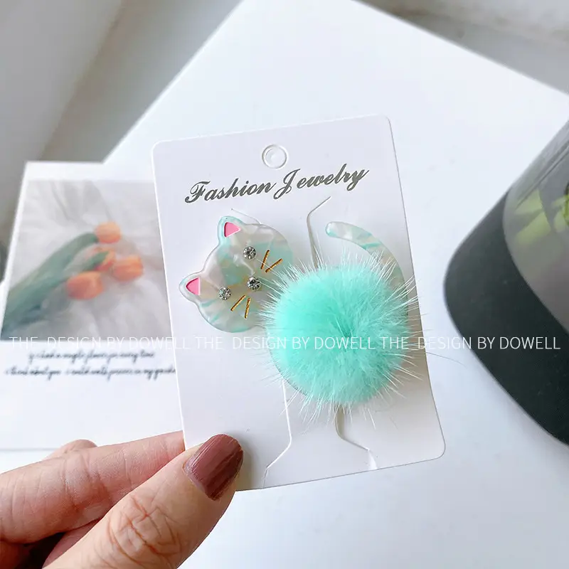 Cute Cat Acetate Hair Clips for Girls Plush Winter Accessories - Image 6