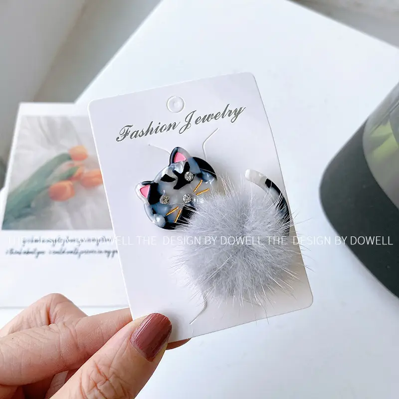 Cute Cat Acetate Hair Clips for Girls Plush Winter Accessories - Image 8