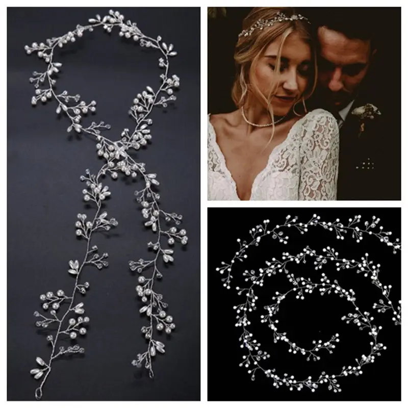 European & American Cross-Country Bridal Hair Accessories Pearl Crystal Handwoven Band - Image 4