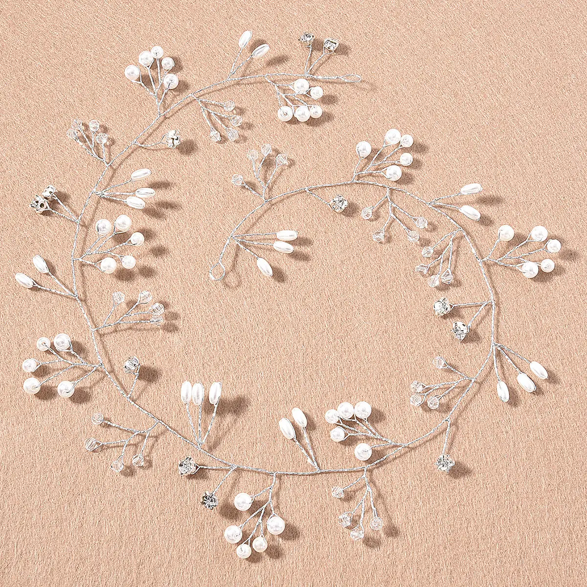 European & American Cross-Country Bridal Hair Accessories Pearl Crystal Handwoven Band — feature 3