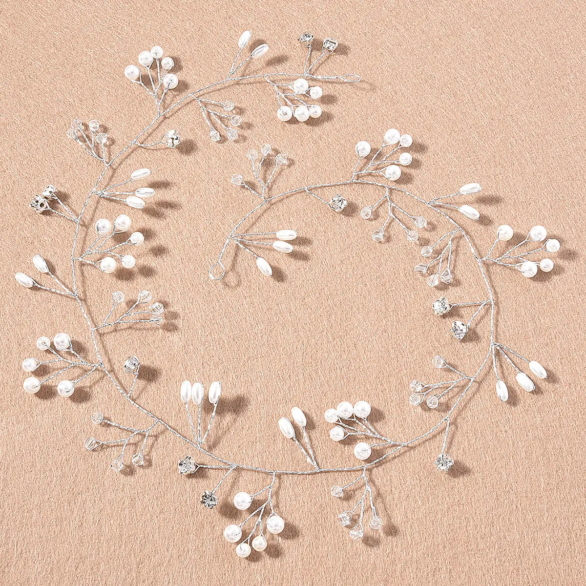 European & American Cross-Country Bridal Hair Accessories Pearl Crystal Handwoven Band — feature 7