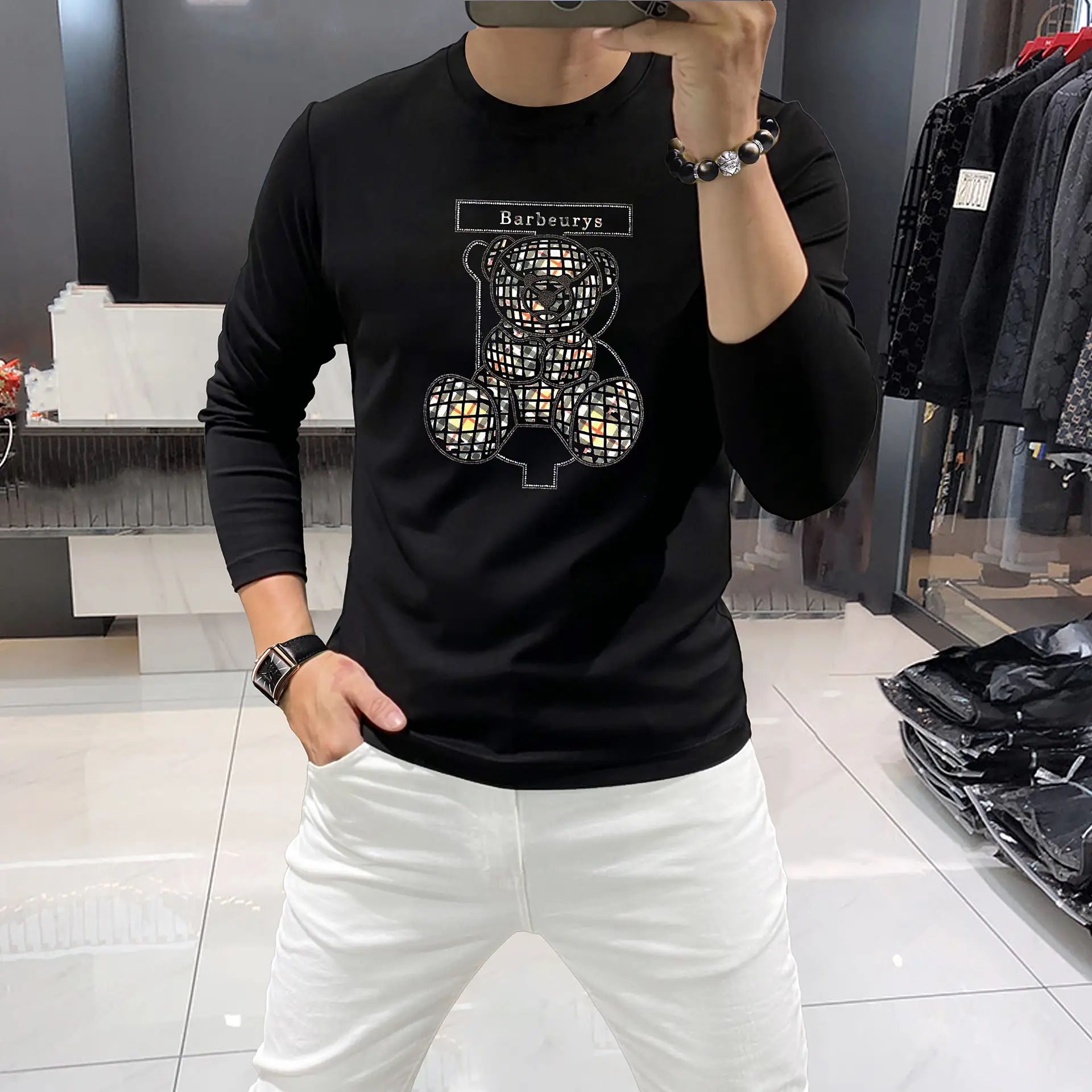 Men's Hot Diamond Long Sleeve T-Shirt Orange - Image 9