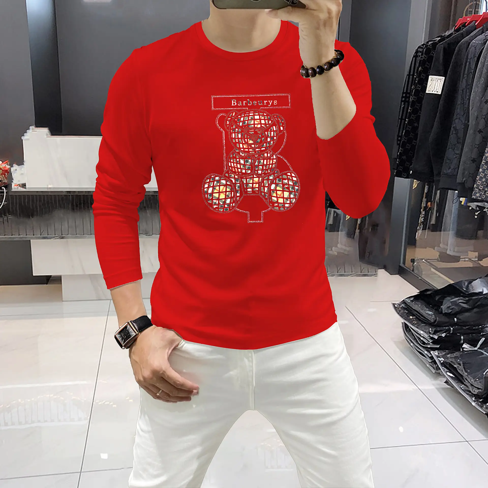 Men's Hot Diamond Long Sleeve T-Shirt Orange — feature 1