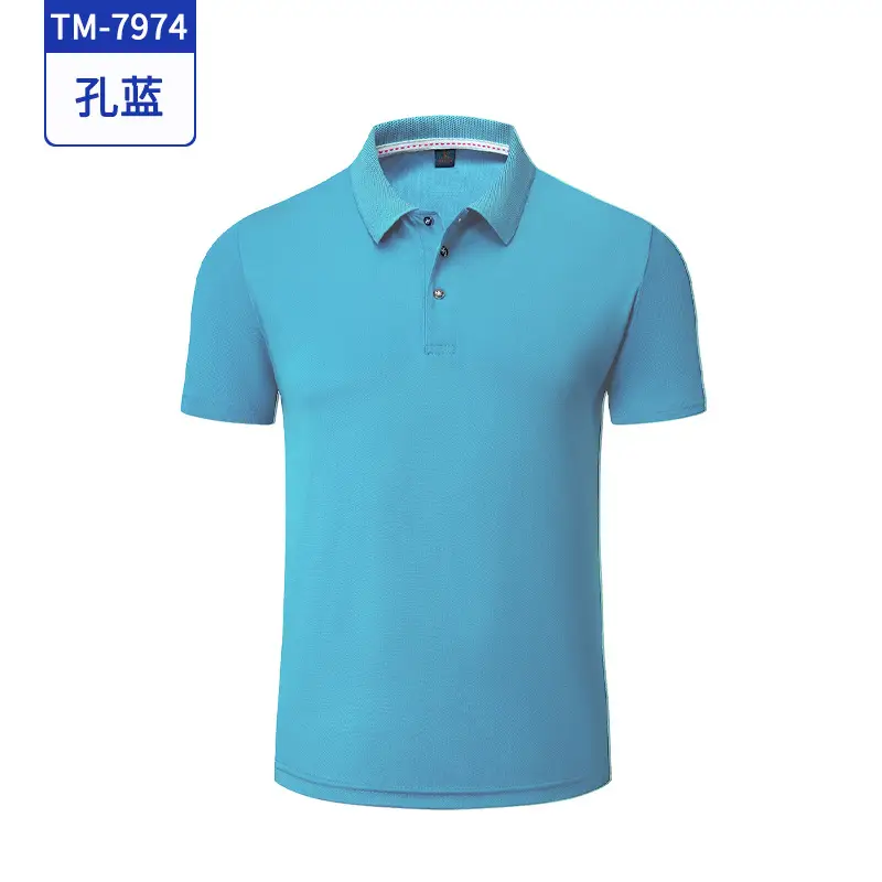 Men Blue Polo T-Shirt Collar Short Sleeve - Image 10