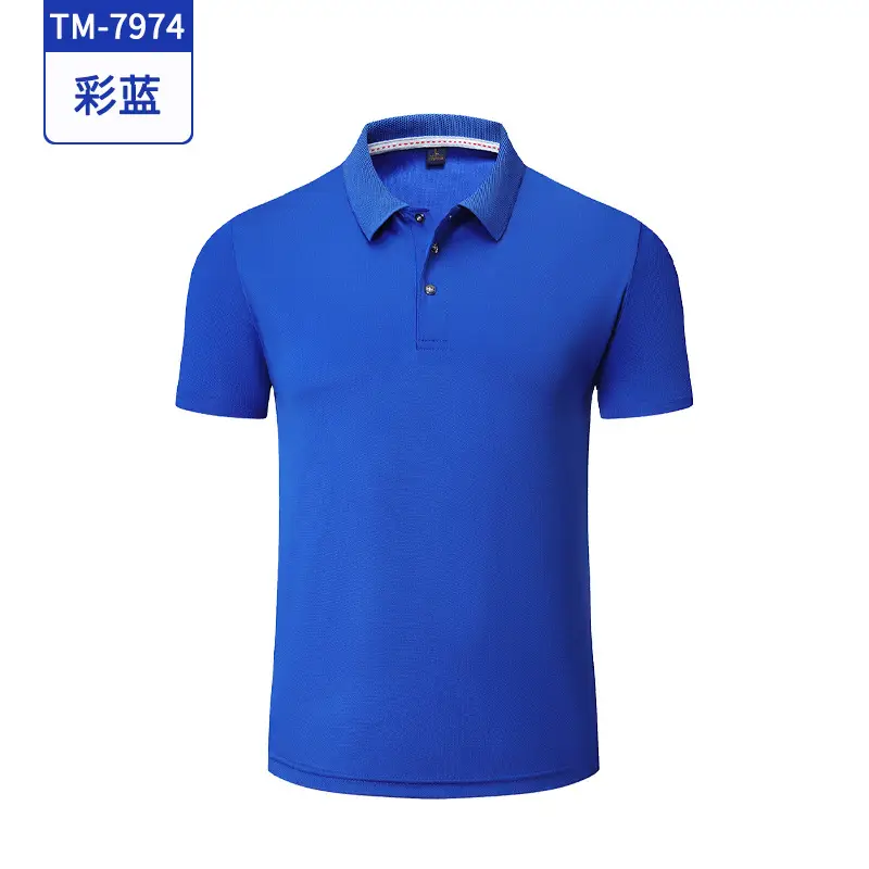 Men Blue Polo T-Shirt Collar Short Sleeve - Image 2
