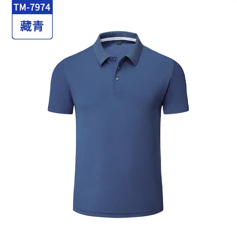 Men Blue Polo T-Shirt Collar Short Sleeve - Image 3