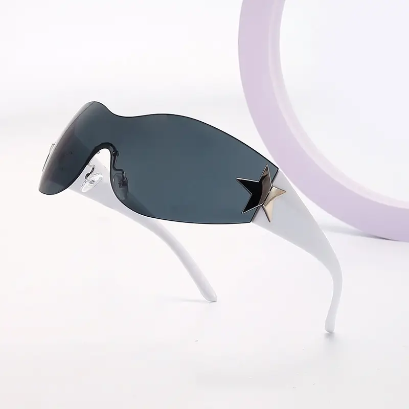 Aviator Sunglasses with Star Design, White & Grey, One-Piece Frame