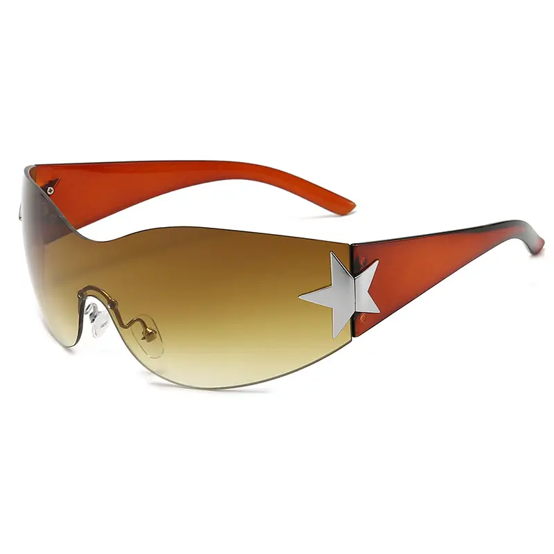 Aviator Sunglasses with Star Design, White & Grey, One-Piece Frame