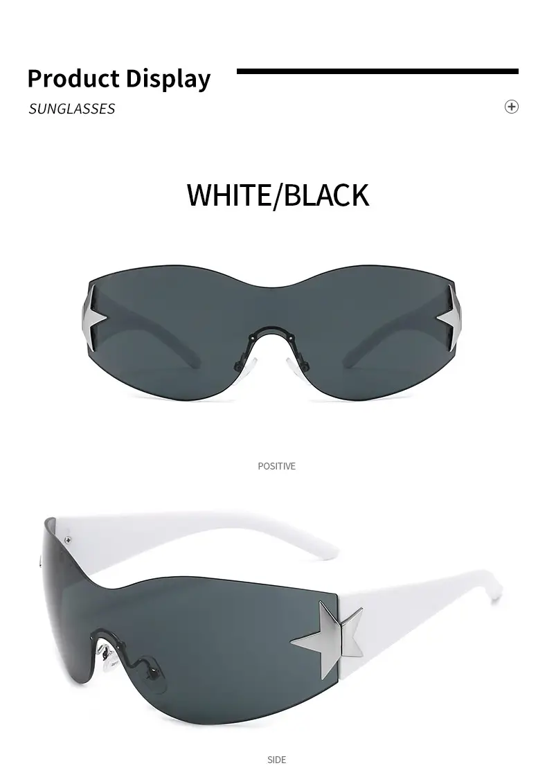 Aviator Sunglasses with Star Design, White & Grey, One-Piece Frame — feature 10