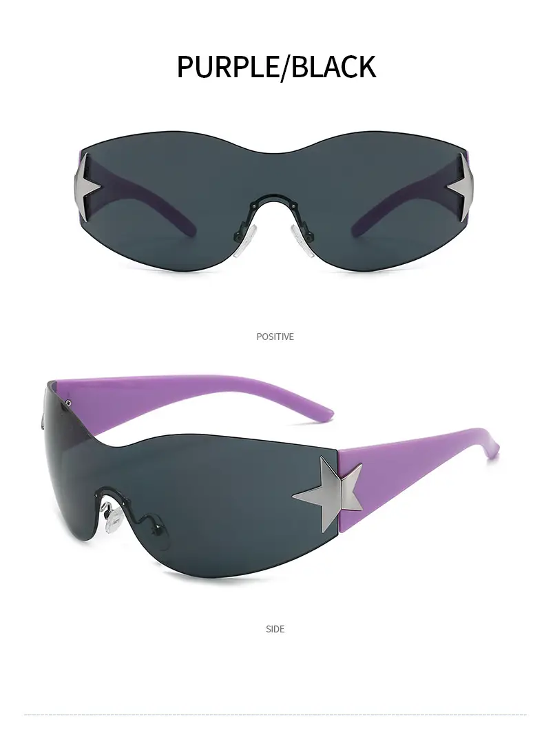 Aviator Sunglasses with Star Design, White & Grey, One-Piece Frame — feature 12