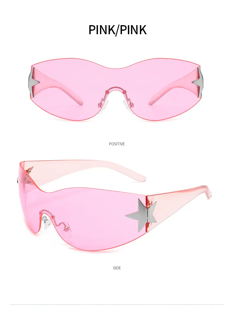 Aviator Sunglasses with Star Design, White & Grey, One-Piece Frame — feature 14