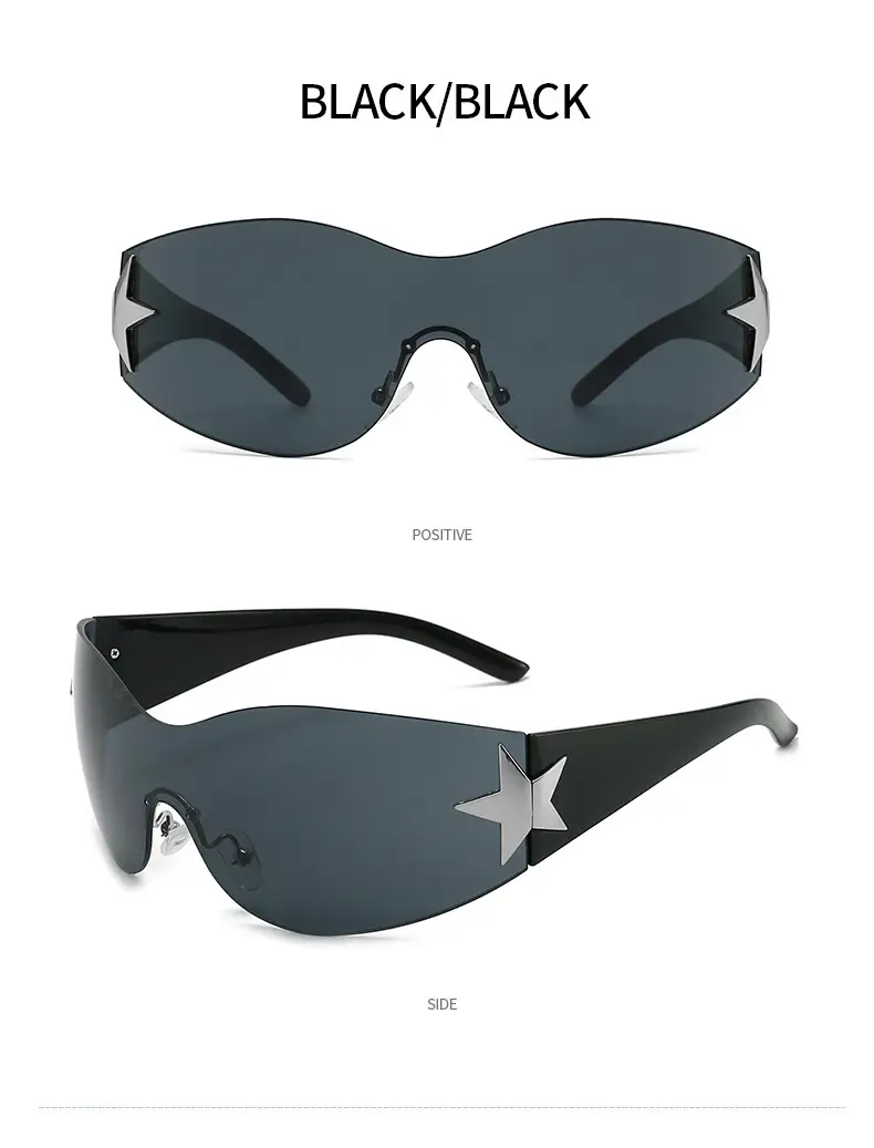 Aviator Sunglasses with Star Design, White & Grey, One-Piece Frame — feature 15