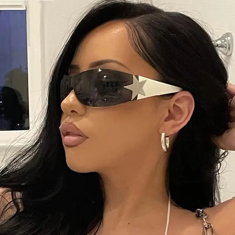 Aviator Sunglasses with Star Design, White & Grey, One-Piece Frame — feature 2