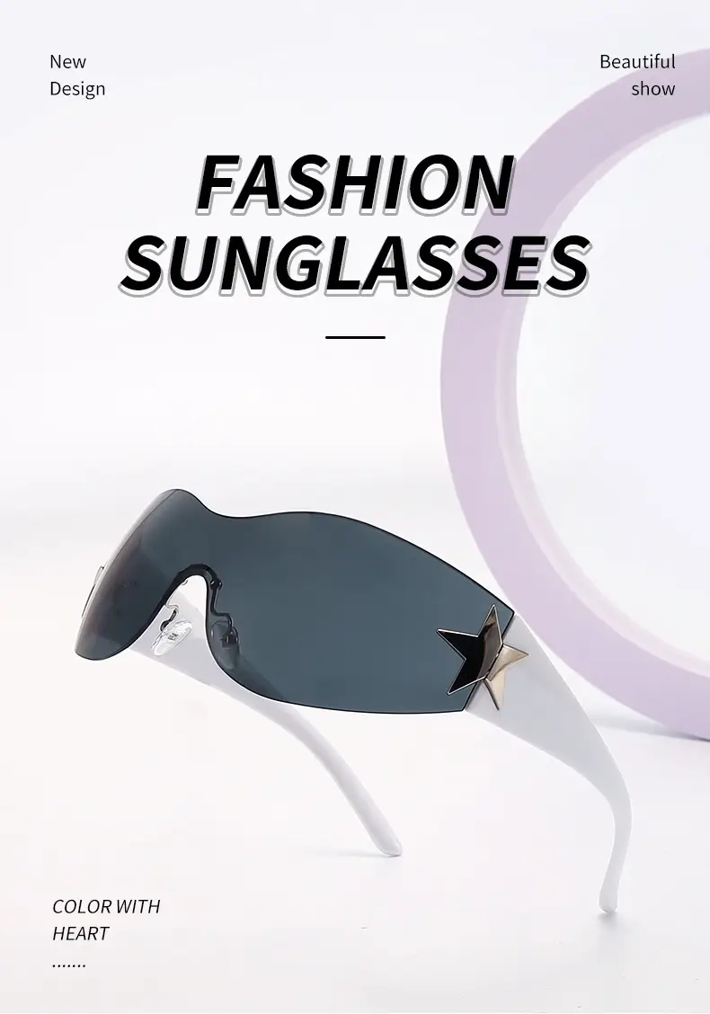 Aviator Sunglasses with Star Design, White & Grey, One-Piece Frame — feature 5