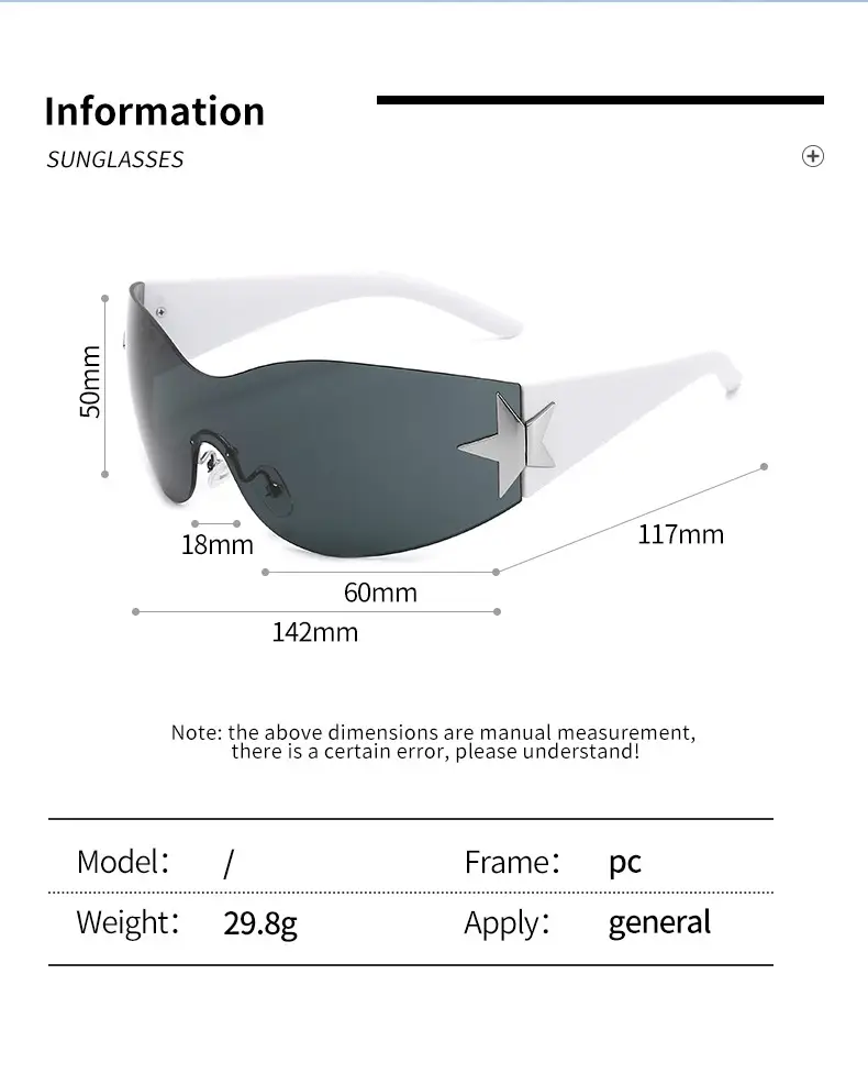 Aviator Sunglasses with Star Design, White & Grey, One-Piece Frame — feature 6