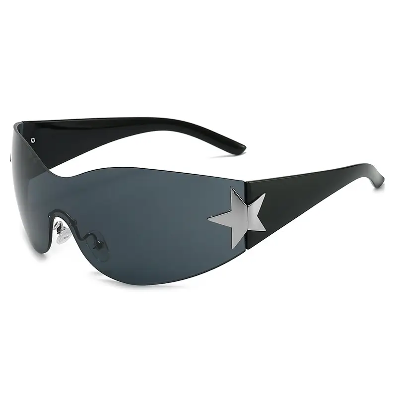 Aviator Sunglasses with Star Design, White & Grey, One-Piece Frame