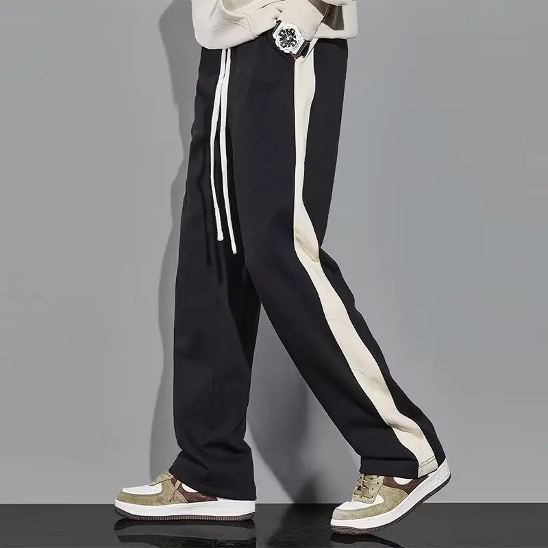 Men's 2022 Striped Sweat Pants Black White Loose Fit - Image 2