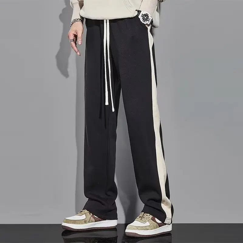 Men's 2022 Striped Sweat Pants Black White Loose Fit - Image 3