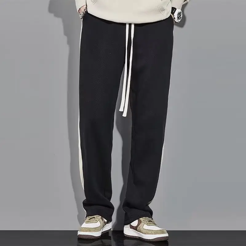 Men's 2022 Striped Sweat Pants Black White Loose Fit - Image 4