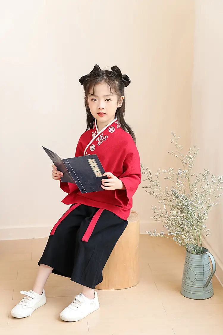 Children Hanfu Costume Cotton Suit Blue Red Black — feature 11