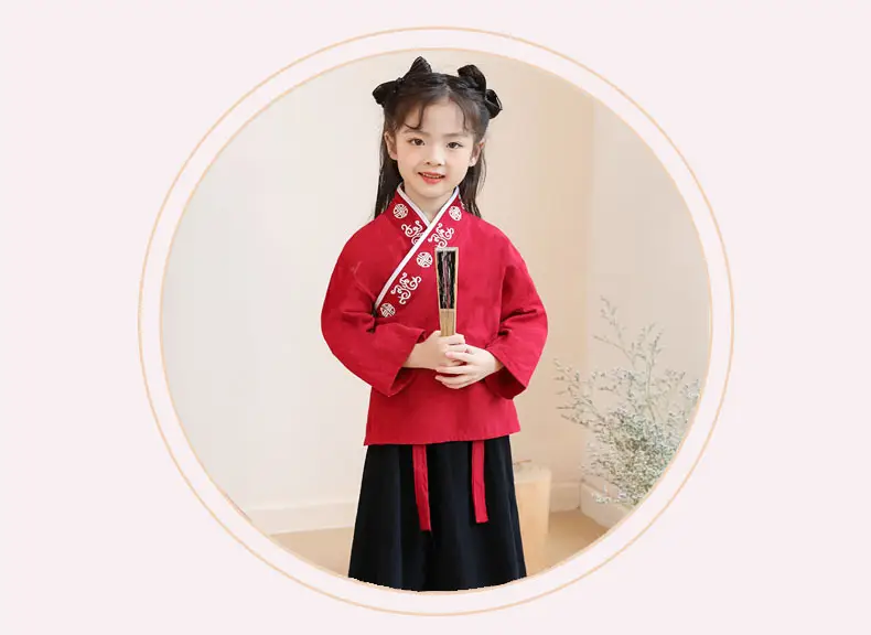 Children Hanfu Costume Cotton Suit Blue Red Black — feature 4