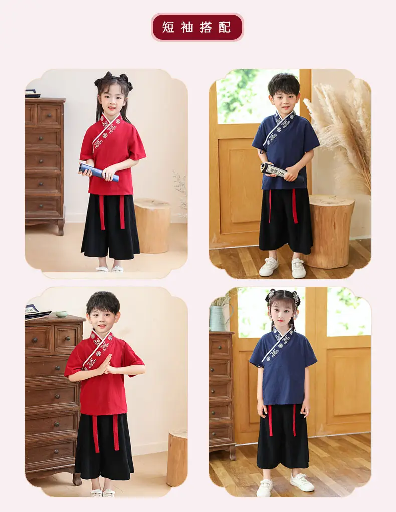 Children Hanfu Costume Cotton Suit Blue Red Black — feature 7