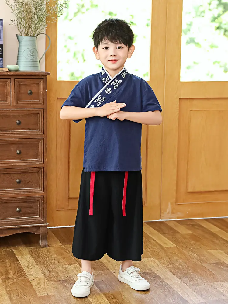 Children Hanfu Costume Cotton Suit Blue Red Black — feature 8