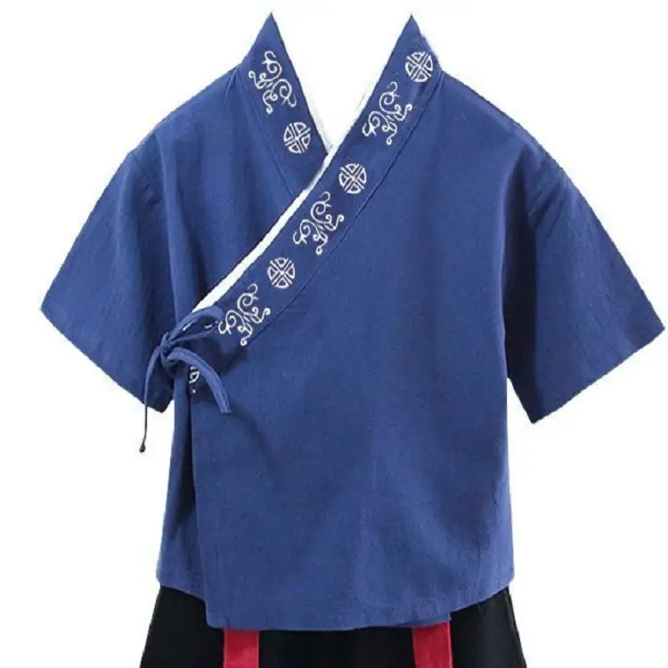 Children Hanfu Costume Cotton Suit Blue Red Black