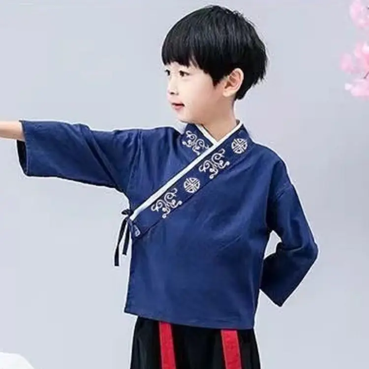 Children Hanfu Costume Cotton Suit Blue Red Black