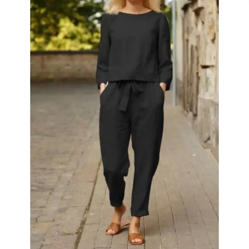 Linen Women's Casual Two-Piece Suit Brown 2022