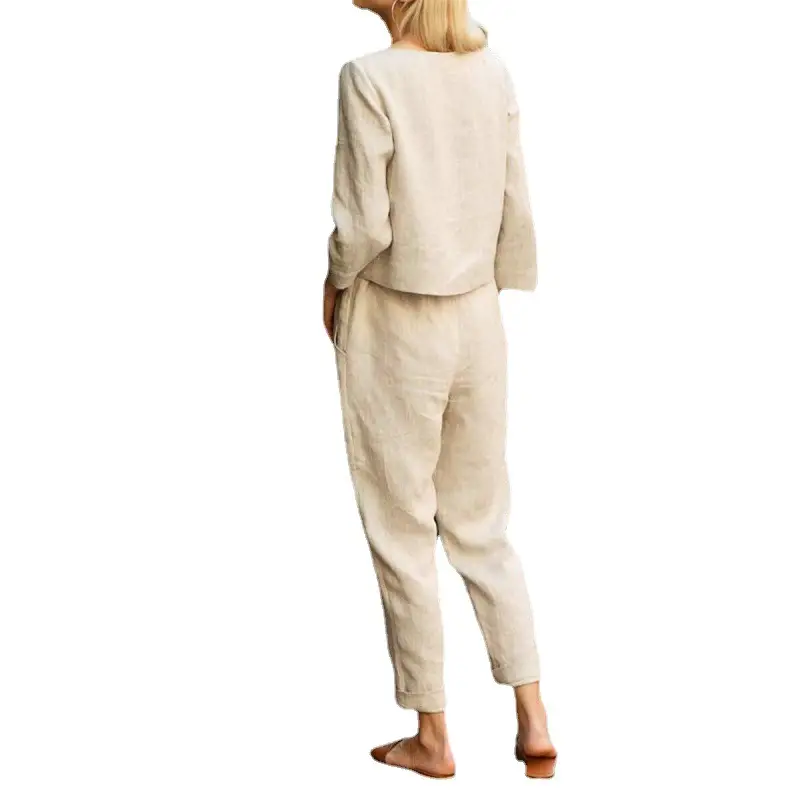Linen Women's Casual Two-Piece Suit Brown 2022