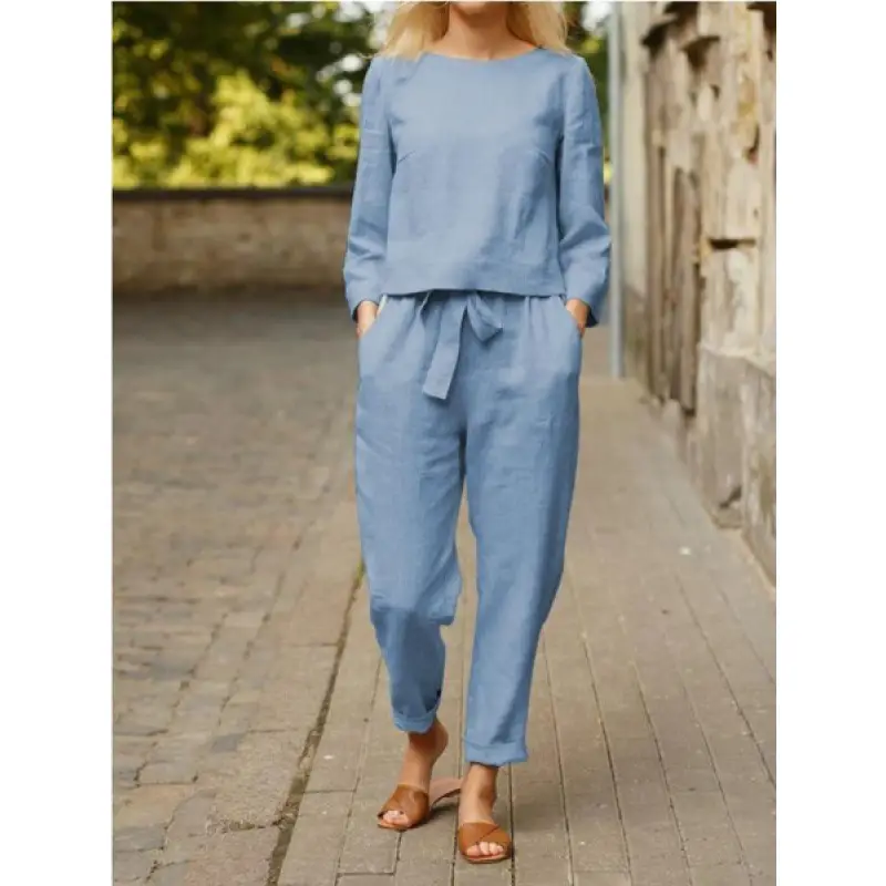 Linen Women's Casual Two-Piece Suit Brown 2022