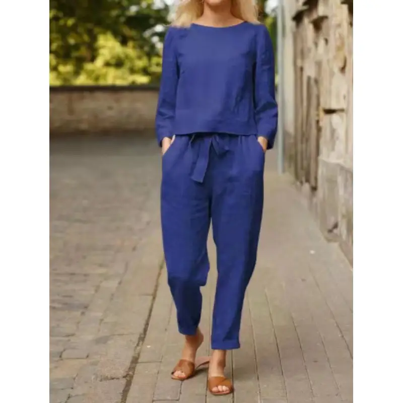 Linen Women's Casual Two-Piece Suit Brown 2022