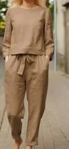 Linen Women's Casual Two-Piece Suit Brown 2022