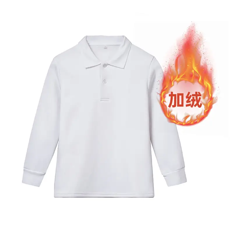White Long Sleeve Polo Shirt for Boys Girls Plus Size - Image 8