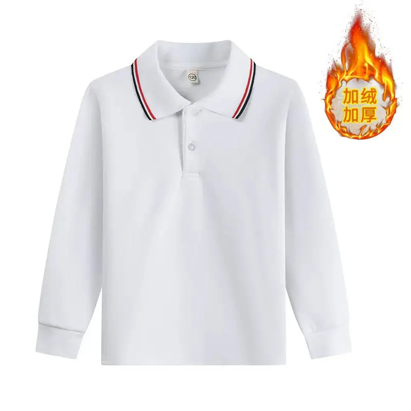 White Long Sleeve Polo Shirt for Boys Girls Plus Size - Image 5